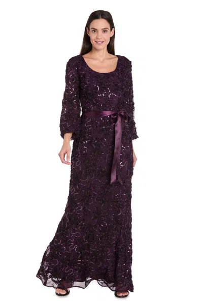 R & M Richards 3725 3d Long Formal Floral Evening Dress In Purple