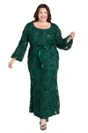 R & M Richards 3725w Long Formal Floral Print Evening Plus Size Dress In Green