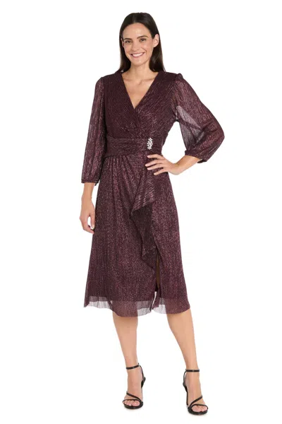 R & M Richards 3741 Homecoming Short Metallic Cocktail Dress In Burgundy