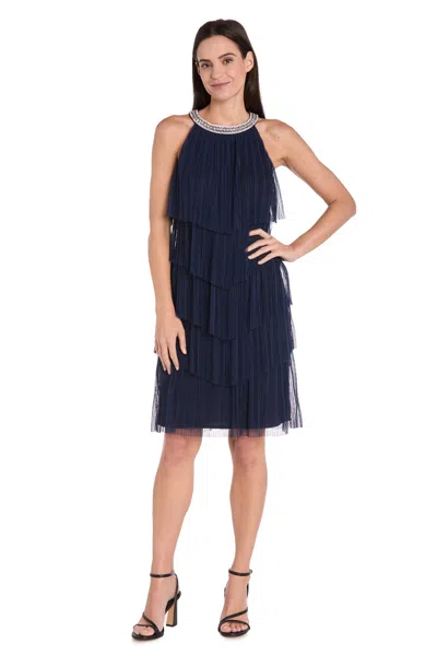 R & M Richards 3744p Short Petite Homecoming Ruffle Cocktail Dress In Blue