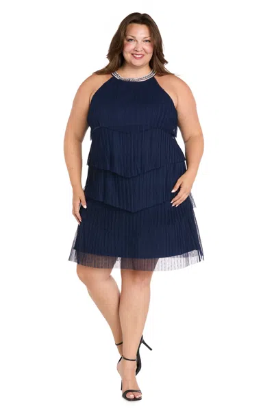 R & M Richards 3744w Homecoming Short Ruffle Cocktail Plus Size Dress In Blue