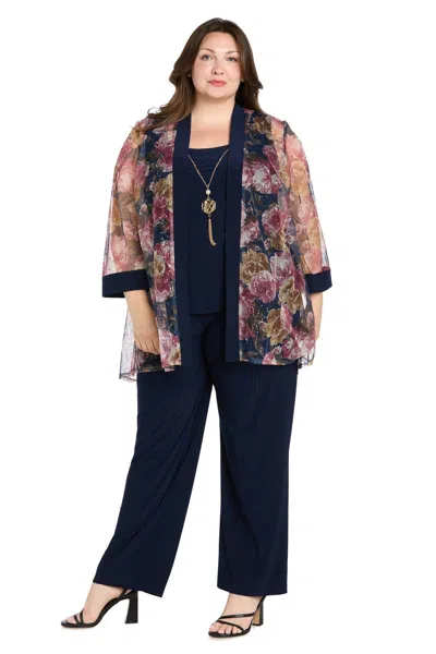 R & M Richards 3752w Long Floral Plus Size Formal Jacket Pant Suit In Multi