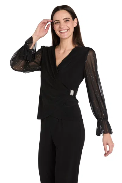 R & M Richards 3756 Beaded Long Sleeve Top In Blue