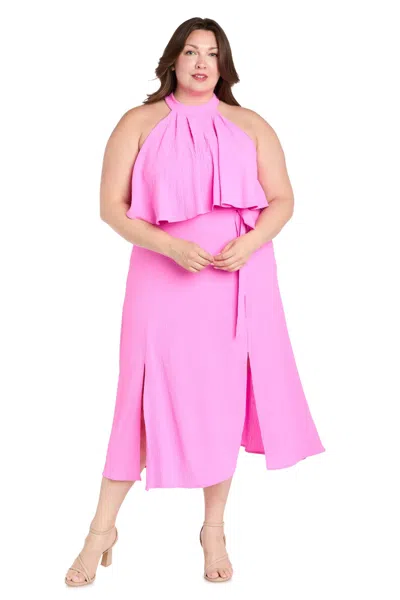 R & M Richards 3762w Plus Size Cocktail A Line Midi Dress In Pink