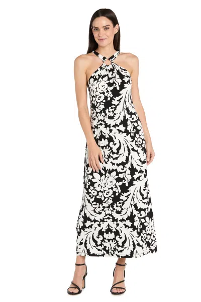 R & M Richards 3789p Long Printed Formal Petite Maxi Dress In Black