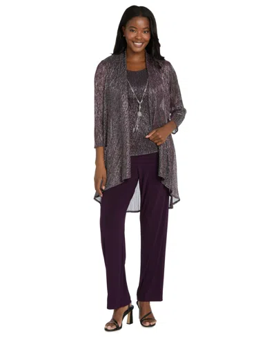 R & M Richards 3-pc. Metallic Jacket, Necklace Top & Pants Set In Wine