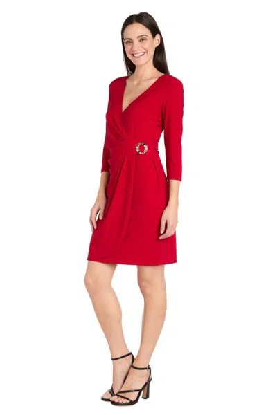 R & M Richards 4008p Short Petite Cocktail Wrap Dress In Red