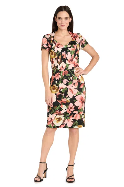 R & M Richards 4015 Fitted Short Cocktail Pintid Knee Length Dress In Multi