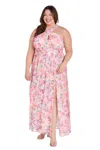 R & M Richards 4031w Floral Print Plus Size Long Formal Maxi Dress In Pink