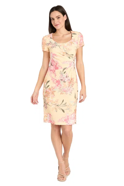 R & M Richards 4034 Pleated Short Floral Print Cocktail Dress In Multi