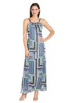 R & M Richards 4041 Long Printed Formal Maxi Dress In Blue