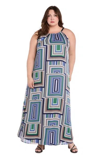 R & M Richards 4041w Long Printed Plus Size Maxi Dress In Multi