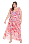 R & M Richards 4053w Plus Size Printed High Low Dress In Multi
