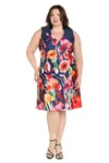 R & M Richards 4056w Short Plus Size Cocktail Printed Dress In Multi