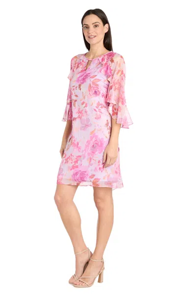 R & M Richards 4071p Ruffle Short Petite Floral Cocktail Dress In Pink