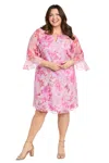R & M Richards 4071w Short Floral Ruffle Plus Size Dress In Pink