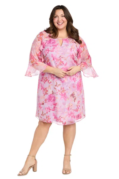 R & M Richards 4071w Short Floral Ruffle Plus Size Dress In Pink