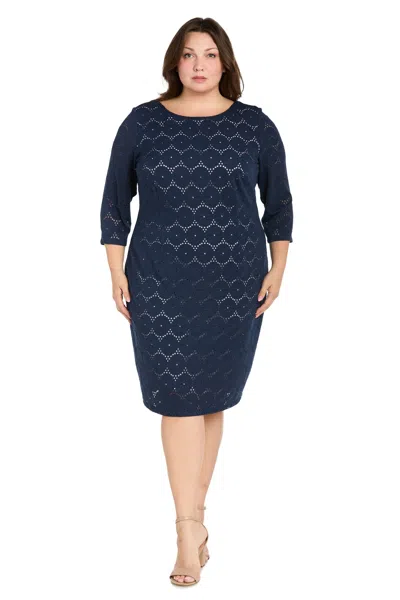R & M Richards 4079w Plus Size Knee Length Cocktail Dress In Blue