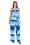 R & M Richards 4098 Printed Long Formal Jumpsuit In Blue