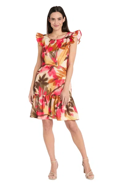 R & M Richards 4105 Short Floral Print Ruffle Cocktail Dress In Multi