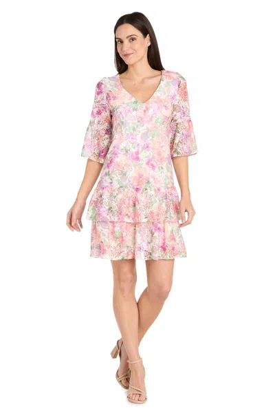 R & M Richards 4107 Short Cocktail Floral Lace Ruffle Dress In Blue