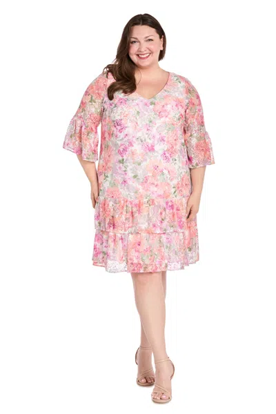 R & M Richards 4107w Short Floral Lace Plus Size Cocktail Dress In Multi