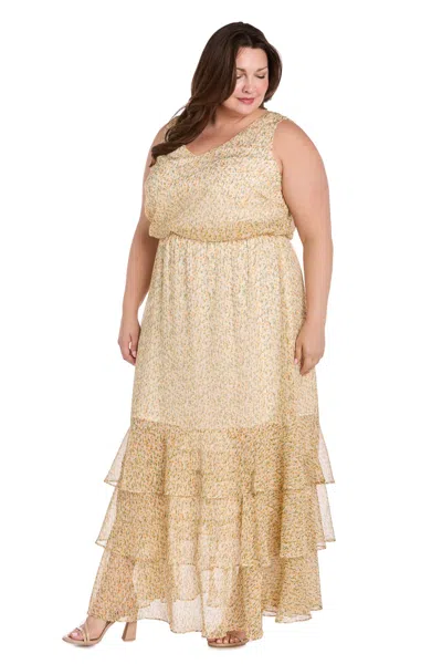 R & M Richards 4109w Plus Size Floral Print Maxi Dress In Yellow
