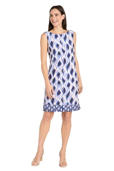 R & M Richards 4114 Printed Short Cocktail Dress In Blue