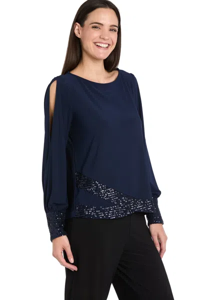 R & M Richards 4211 Long Sleeve Ruffle Top In Blue
