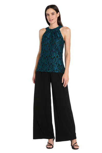 R & M Richards 4212 Glitter Lace Formal Long Jumpsuit In Green
