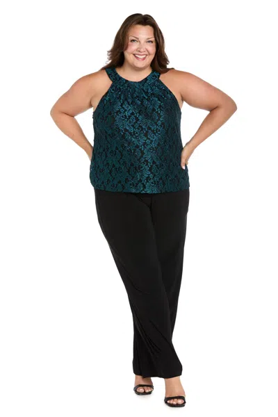 R & M Richards 4212w Long Glitter Lace Formal Plus Size Jumpsuit In Multi