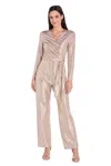 R & M Richards 4238 Long Pleated Formal Metallic Jumpsuit In Gold