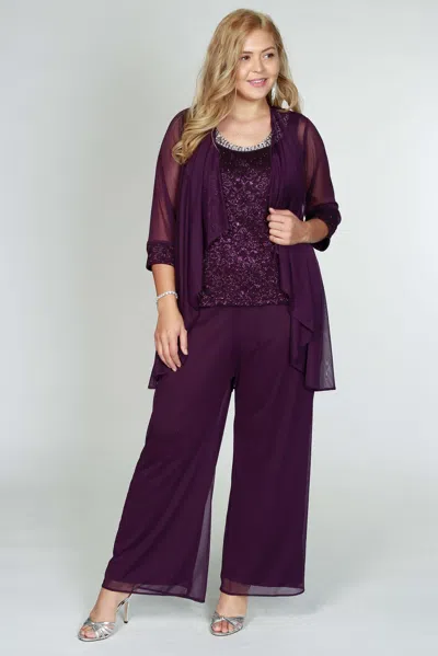 R & M Richards 5008w Plus Size Formal Evening Pant Suit In Burgundy