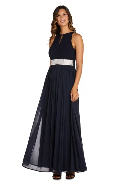 R & M Richards 5405p Long Formal Petite Halter Dress In Blue