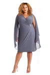 R & M Richards 5806w Short Plus Size Cape Dress In Blue