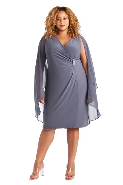 R & M Richards 5806w Short Plus Size Cape Dress In Blue