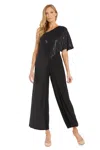 R & M Richards 5871p Long Formal Petite Metallic Jumpsuit In Black