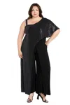 R & M Richards 5871w Metallic Long A Line Formal Plus Size Jumpsuit In Black