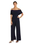 R & M Richards 5982p Petite Off Shoulder Jumpsuit In Blue