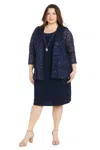 R & M Richards 6145w Plus Size Short Sequin Jacket Dress In Blue