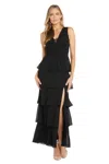 R & M Richards 6166 Long Formal Layered Slit Maxi Dress In Black
