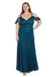 R & M Richards Plus Size Sequin Lace Cold-shoulder Gown In Blue