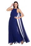R & M Richards Rhinestone Capelet Long Evening Dress In Electric Blue In Blue