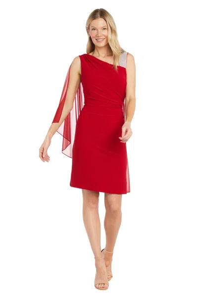 R & M Richards 6636 Short Fitted Cape Cocktail Dress In Red