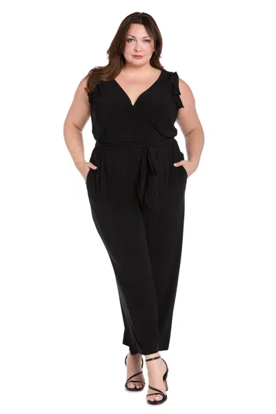 R & M Richards 6658w Long Plus Size Formal Ruffle Jumpsuit In Black