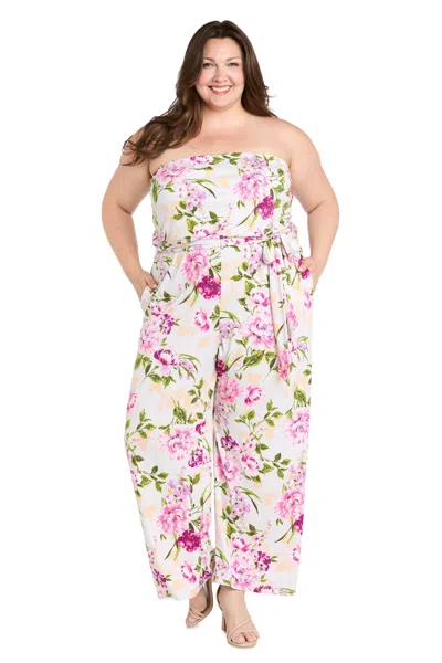 R & M Richards 6663w Formal Floral Long Jumpsuit Plus Size In Multi