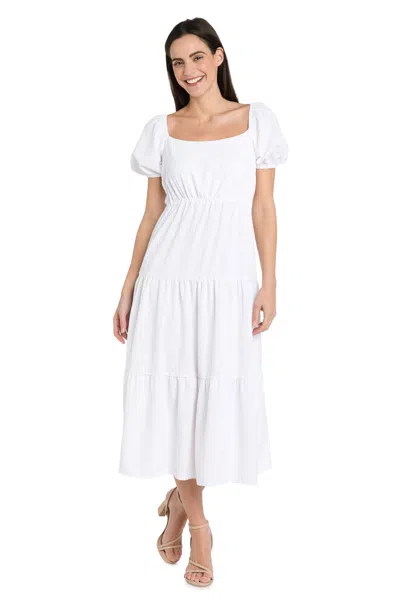 R & M Richards 6669 Short Cocktail Tiered Midi Length Dress In White