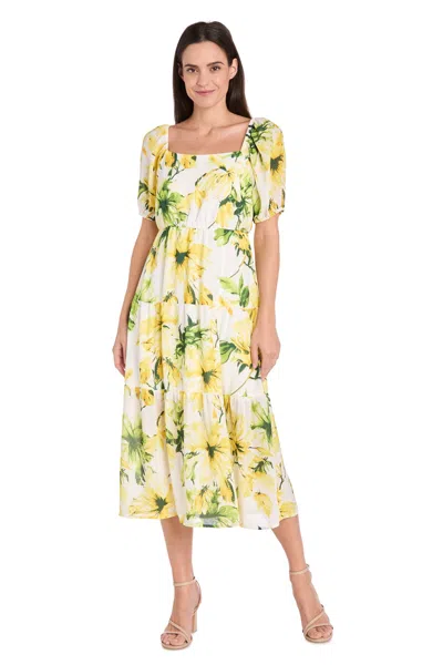 R & M Richards 6672 Printed Midi Length A Line Cocktail Dress In Multi