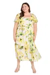 R & M Richards 6672w Plus Size Printed Cocktail Midi Length Dress In Green
