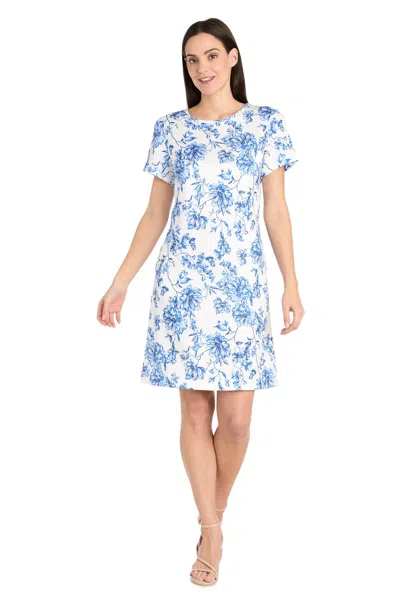 R & M Richards 6674 Short Floral Print Cocktail Dress In White